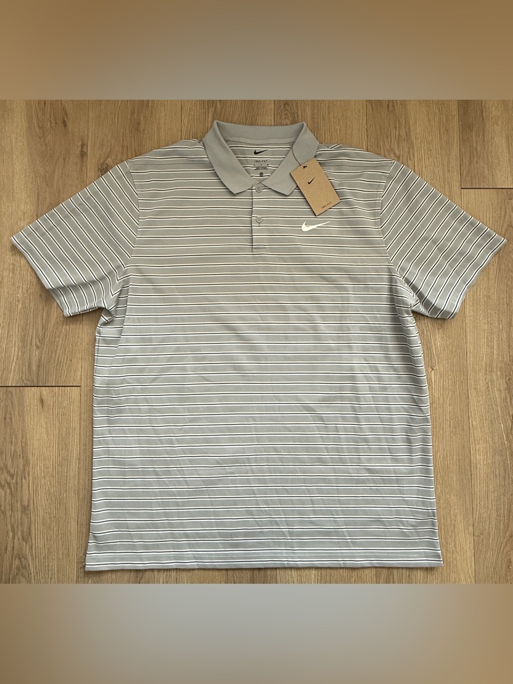 Nike Polo Shirt Short Sleeve Mens Dri Fit Striped Gray Performance Size XL NWT